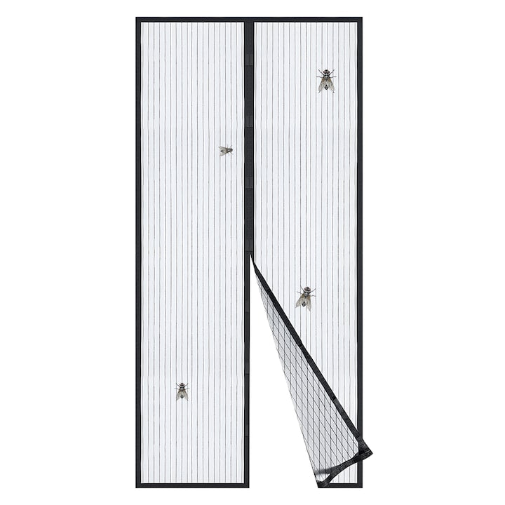 Plasa pentru Usa cu Inchidere Magnetica Teno®, anti-insecte, tanrari, muste, paianjeni, montare velcro, materiale calitative, rezistenta, 185x104 cm, negru