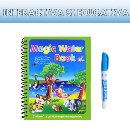 Carte de colorat reutilizabila Macvi Magic Book, 8 pagini, tematica animale, culori vibrante, pentru copii 3 ani+