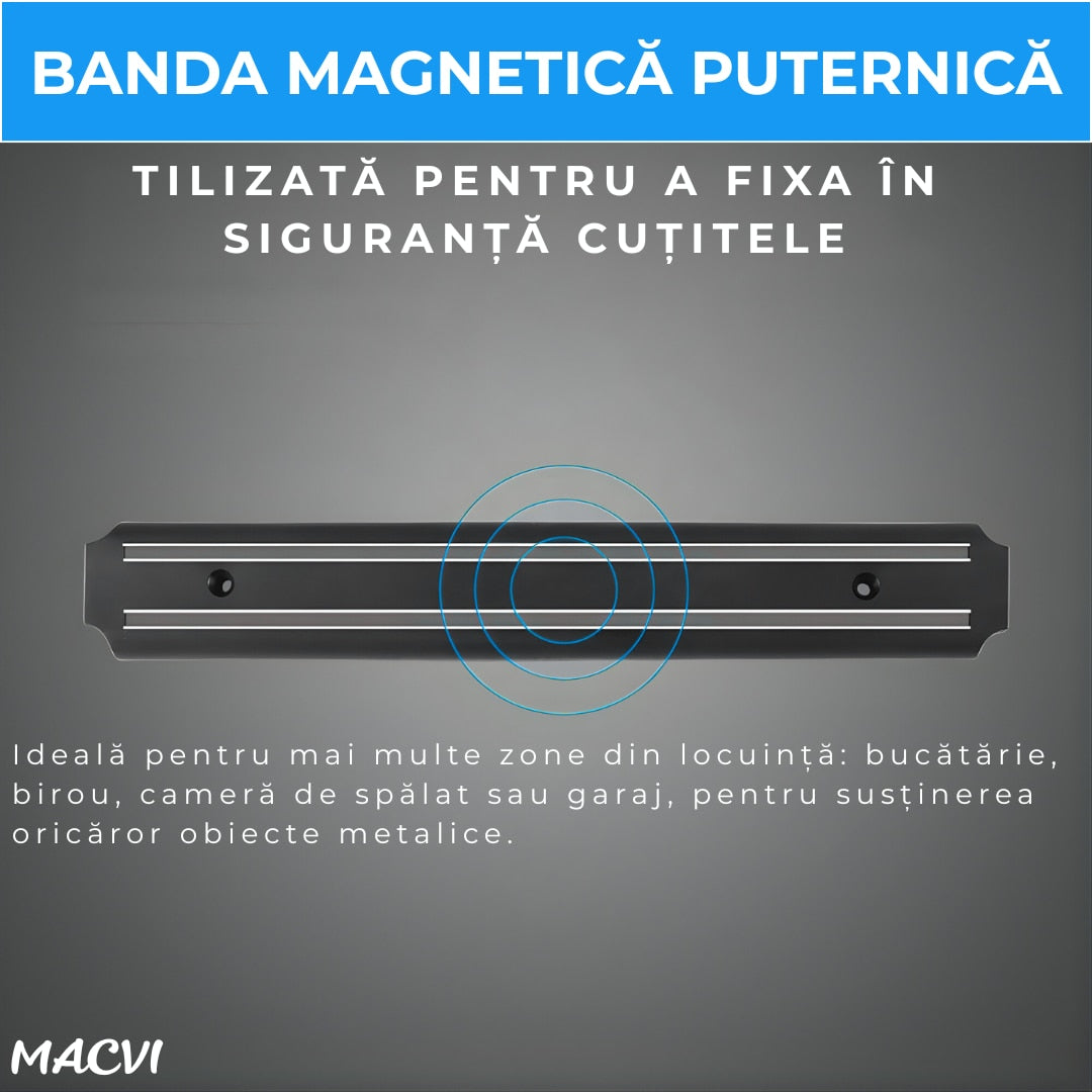 Suport magnetic pentru bucatarie, MACVI, 55x5cm, inox, argintiu