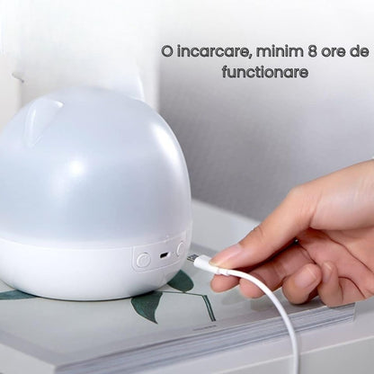 Lampa de veghe Macvi® Pinguin pentru copii, proiectii cu 13 sabloane, efecte sonore, lumini multicolore, telecomanda si incarcare USB, roz