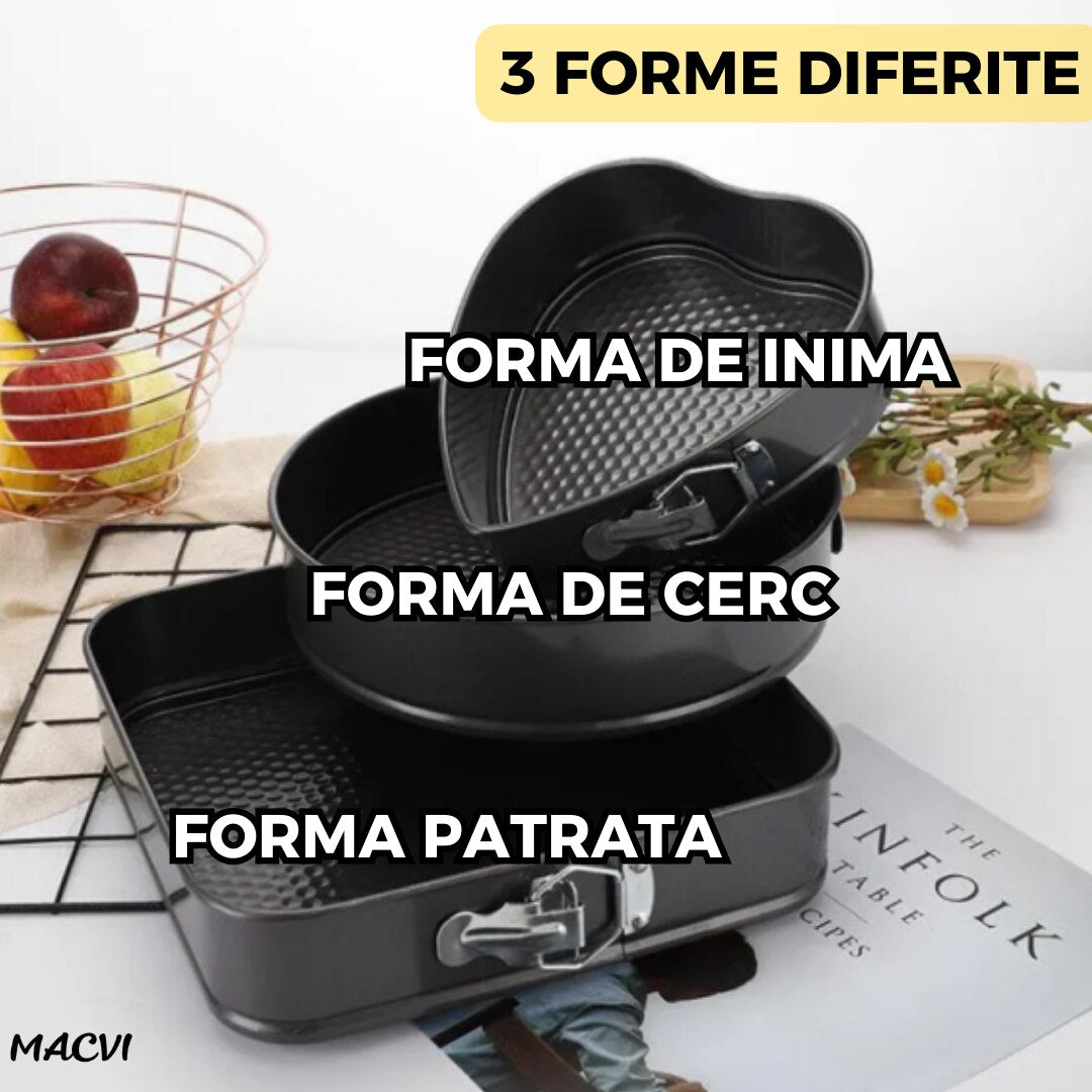 Set 3 Tavi pentru Prajituri Macvi® din metal diverse forme negre