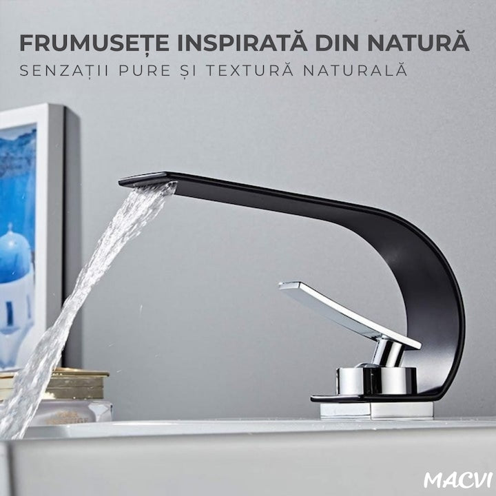 Robinet baie Macvi® tip cascada din alama inaltime 13 cm conexiune 3/8 montaj chiuveta design modern, negru mat