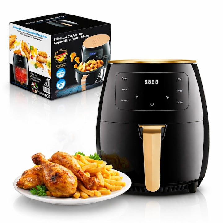 Friteuza cu Aer Cald Macvi®, Air Fryer, Filtru de Aer Integrat, 6 Programe, Putere 2400W, Control Temperatura, Cronometru Reglabil, Capacitate 6L