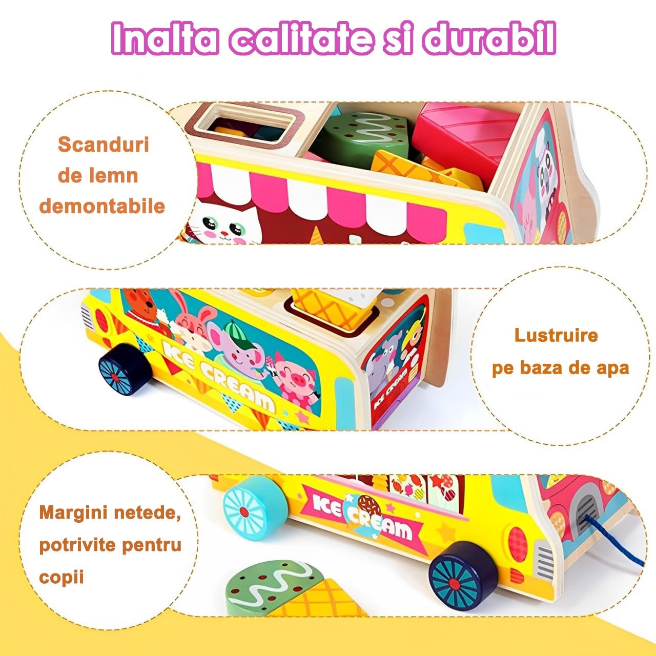 Jucarie Montessori Macvi® din Lemn Tabla Magnetica Inghetata Sortare Forme Copii 3 Ani+