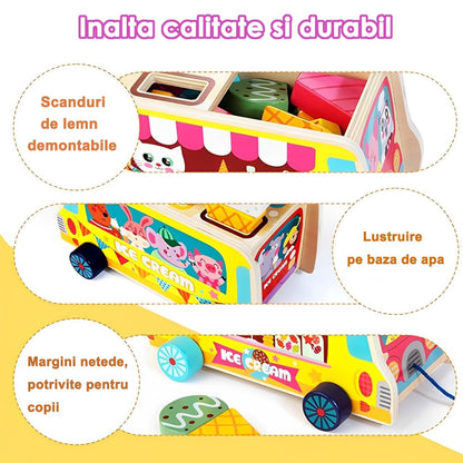 Jucarie Montessori Macvi® din Lemn Tabla Magnetica Inghetata Sortare Forme Copii 3 Ani+