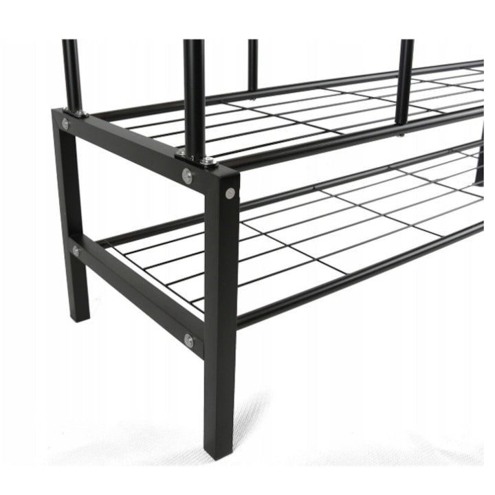 Cuier pentru Haine Macvi®, Suport Haine XXL 160 x 160 cm, Structura Metalica Ranforsata, Rafturi pentru Pantofi si Depozitare, Negru