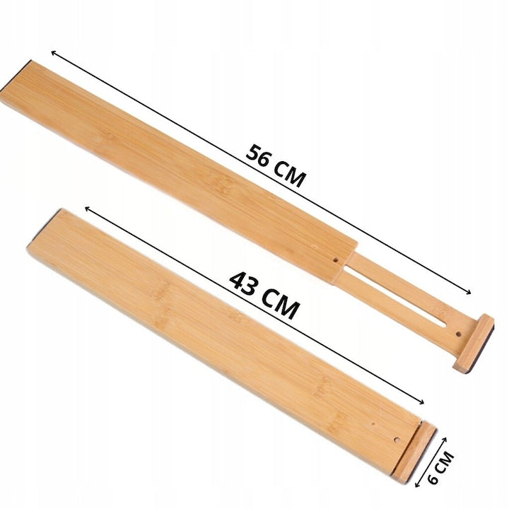 Set 4 organizatoare sertar reglabile Macvi® bambus premium, capete antiderapante, multifunctionale 35.2-44 cm