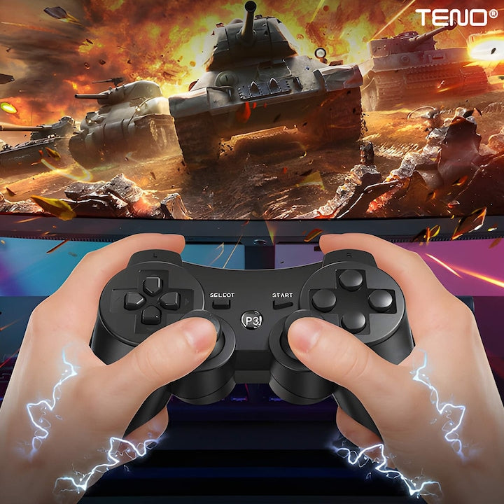Controller Wireless DoubleShock Teno®, compatibil cu PS3, joystick-uri analog, vibratie dubla, baterie performanta, negru