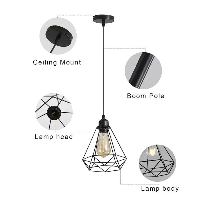 Pendul industrial LED Macvi®, E27, negru mat, 20 x 25 cm, lampa suspendata loft, metal, pentru living, bucatarie, bar