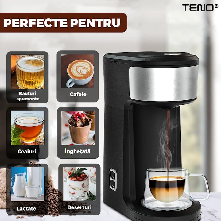 Set 2 Cani de Sticla cu Perete Dublu Teno®, model COFFEE, design modern, termorezistente, capacitate 200 ml, 12 x 8 cm