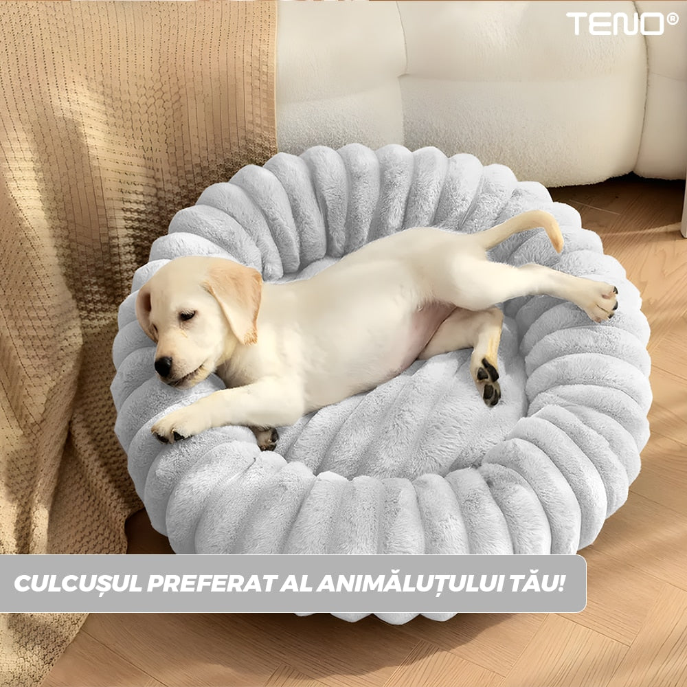 Pat Teno pentru animale, moale si pufos, gri, diametru 90cm