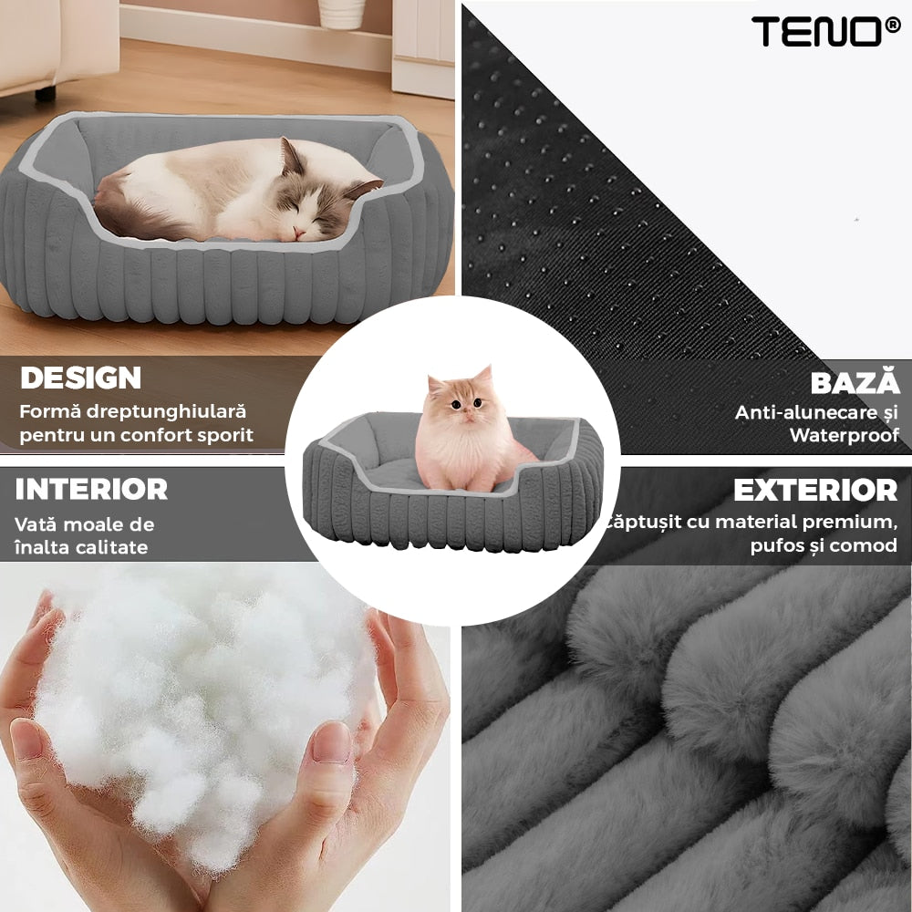 Pat pentru animale Teno, captusit, moale, gri, marimea S