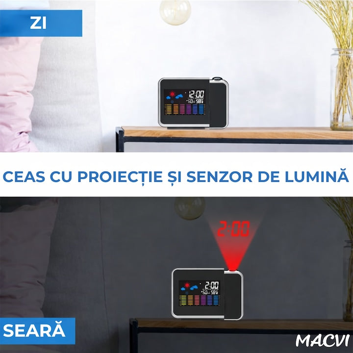Ceas cu Calendar Macvi®, Alarma si Proiector Tip LED DS-8190