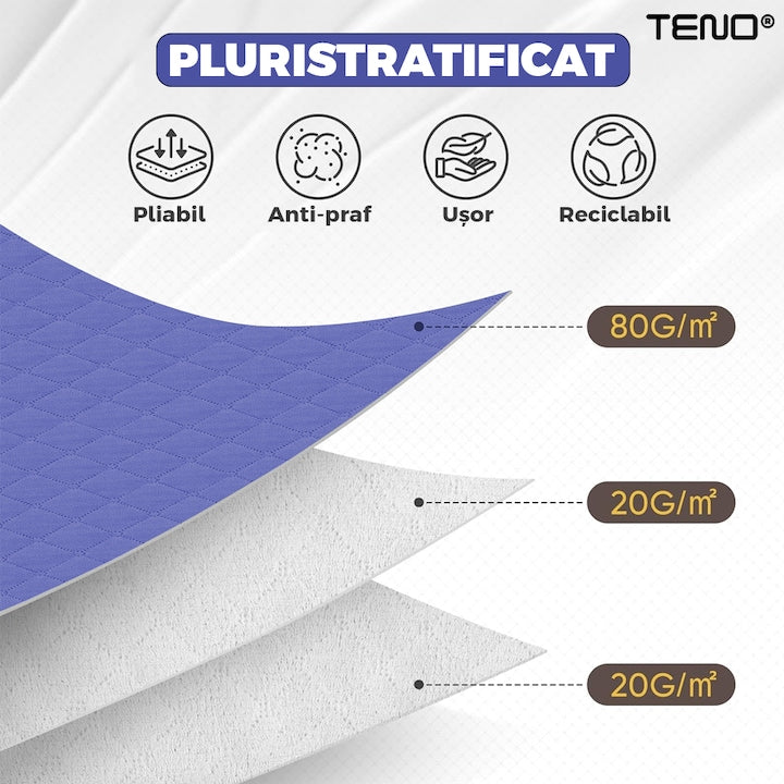 Cutie Depozitare si Organizare Teno®, pliabila, maner ranforsat si fereastra transparenta, pentru haine/paturi/ plapumi/ perne/ lenjerii de pat/jucarii, 84 L, 60x 40x 35 cm, albastru