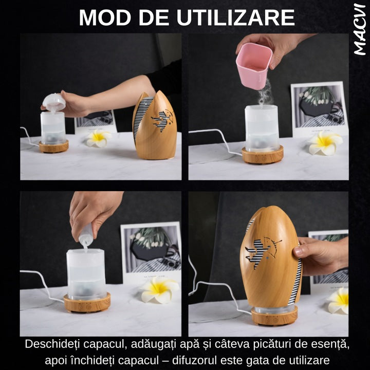 Aromatizator Difuzor Uleiuri Esentiale Cupidon 100 ml Macvi® pentru Aromaterapie, Bej