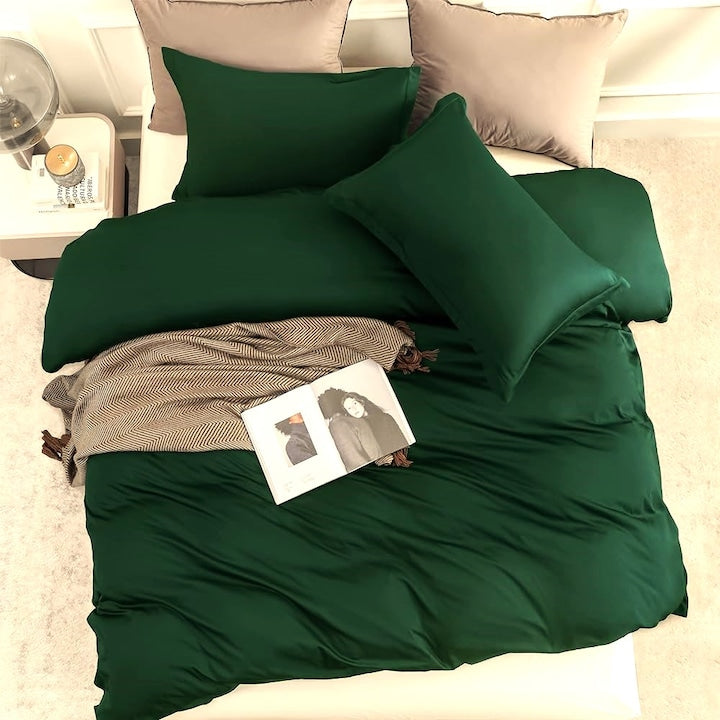 Lenjerie de pat Macvi® Verde 4 piese cearceaf cu elastic 180x200 cm pilota 200x230 cm 2 fete perna 50x70 cm pat dublu