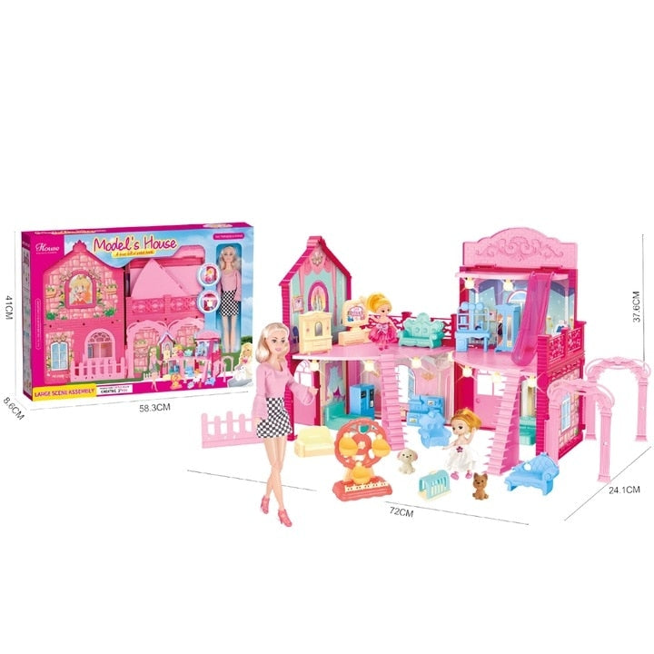 Casuta pentru Papusi Macvi® cu Mobilier si Accesorii Roz Joc Educativ Copii 3 Ani+
