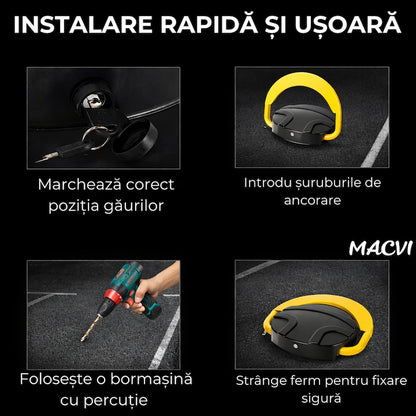 Blocator Parcare Macvi® cu Telecomanda, Actionare Electrica, Functionare pe baterii, protectie Acces Auto, Design Rezistent