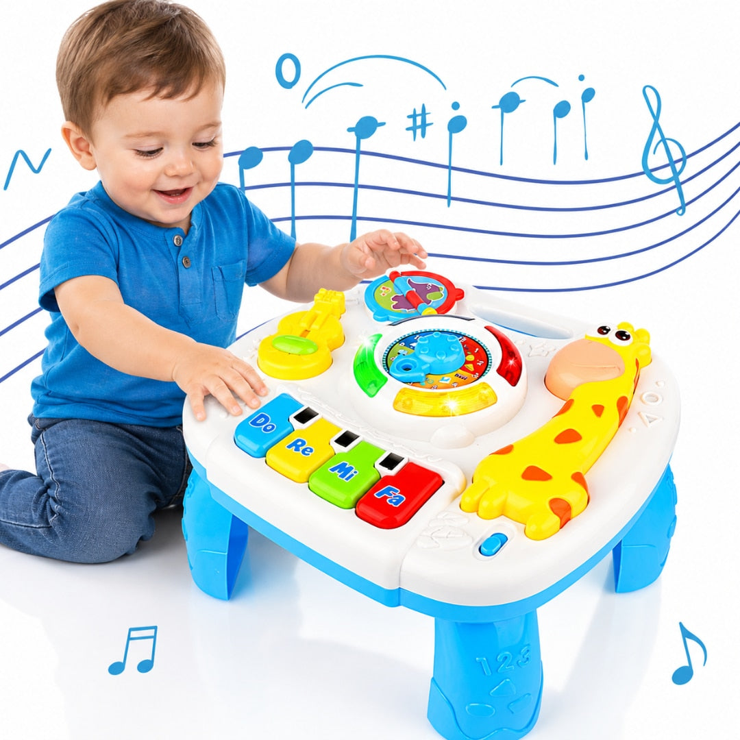 Masa Activitati Macvi® 2in1 bebelusi cu muzica, lumini si butoane educative, picioare detasabile