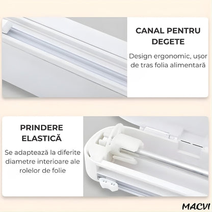 Dispenser folie alimentara, Macvi, 37cm, 12 ventuze antialunecare, alb