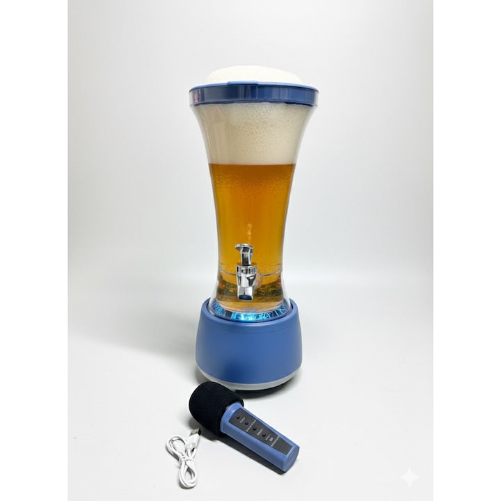 Dozator de Bauturi 3 in 1 Macvi®, 1.5L, Boxa Bluetooth 5.0, Sistem Karaoke cu Microfon, Lumini LED RGB, Robinet Integrat, Transparent, pentru Petreceri