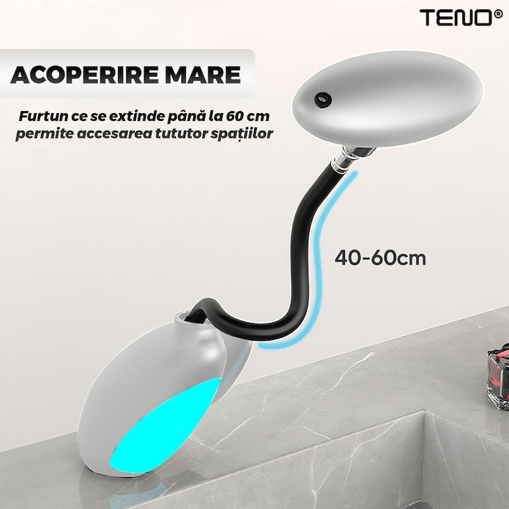 Baterie Chiuveta Baie Premium Teno®, 4 tipuri de jet, iluminare LED, cartus ceramic, cap retractabil, rezistenta la rugina si coroziune, accesorii incluse, alb