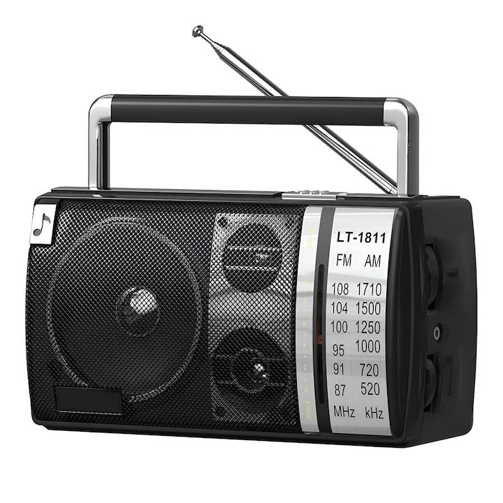 Radio Portabil Teno®, FM/AM, mod dual de alimentare, baterii/la priza, receptie ridicata ce prinde posturi regionale/la sate, port jack 3.5 mm, negru