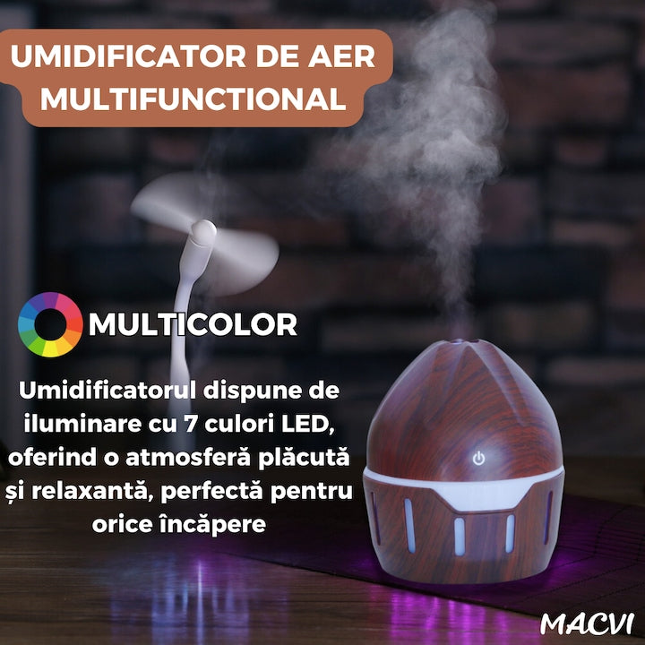 Difuzor Aromaterapie SD-071 Macvi® cu Umidificator, 130 ml, Lumini LED, Maro