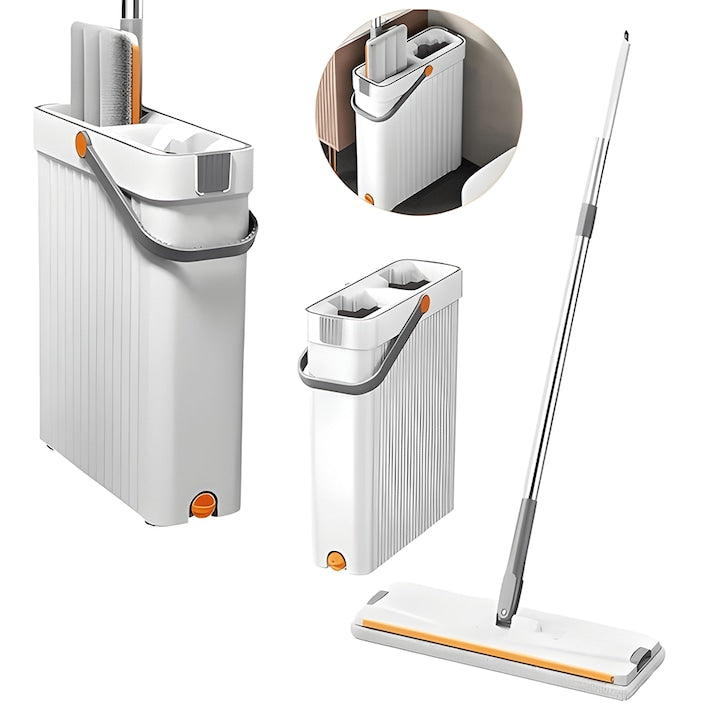Set Mop si Galeata Teno, galeata dubla, mop plat din inox, alb