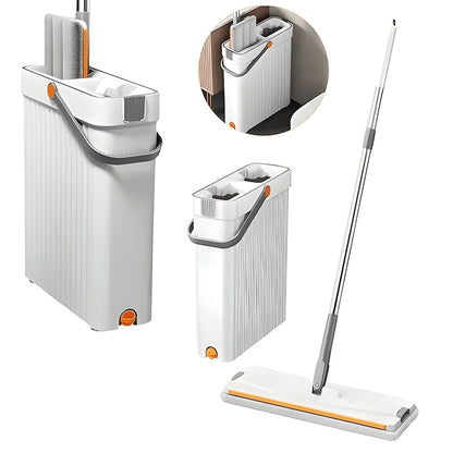 Set Mop si Galeata Teno, galeata dubla, mop plat din inox, alb