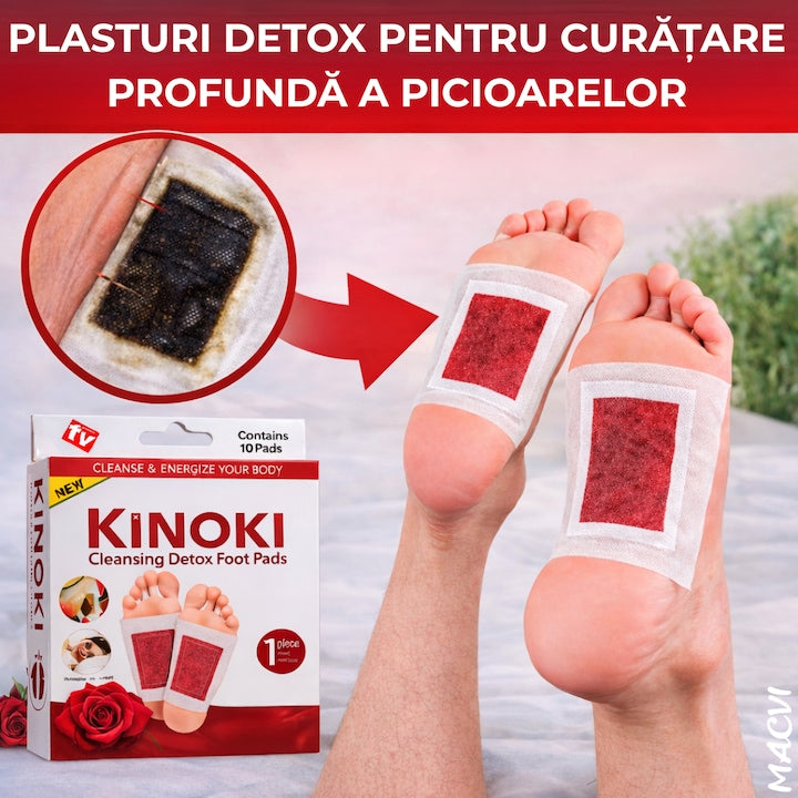 Set 10 Plasturi Plasturi Detox KINOKI Macvi® pentru Picioare cu trandafir, Detoxifiere Naturala, Eliminare Toxine, Reducere Miros Neplacut, Imbunatatire Somn, Relaxare si Revitalizare