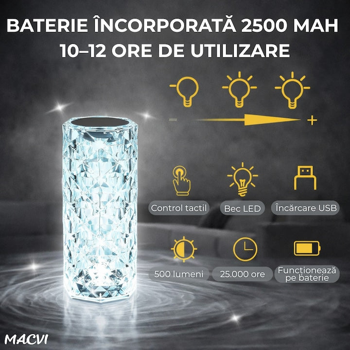 Veioza Cristal Macvi® RGB Eleganta cu Telecomanda