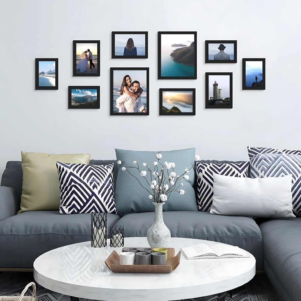 Colaj 10 rame foto Macvi®, negru, material premium, design clasic si rezistent, dimensiuni mixte pentru aranjamente creative, decor elegant pentru perete