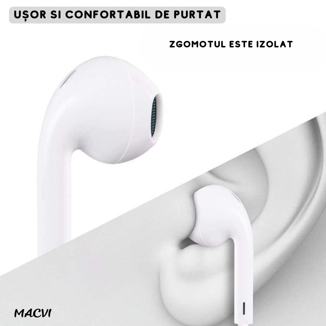 Casti Macvi® cu microfon si control al volumului, izolatoare de zgomot, compatibile cu iPhone