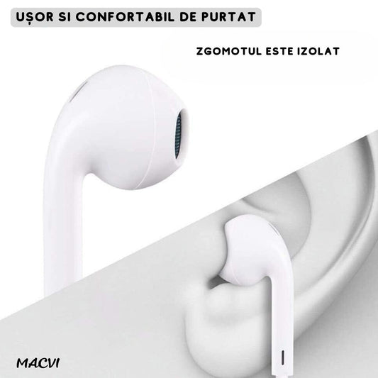 Casti Macvi® cu microfon si control al volumului, izolatoare de zgomot, compatibile cu iPhone