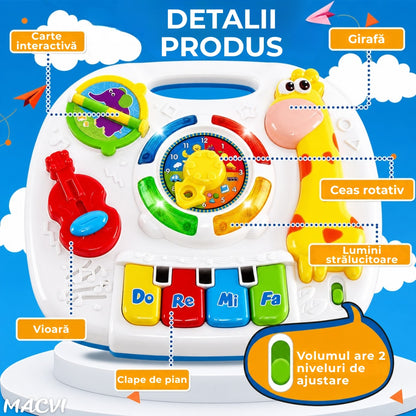 Masa Activitati Macvi® 2in1 bebelusi cu muzica, lumini si butoane educative, picioare detasabile