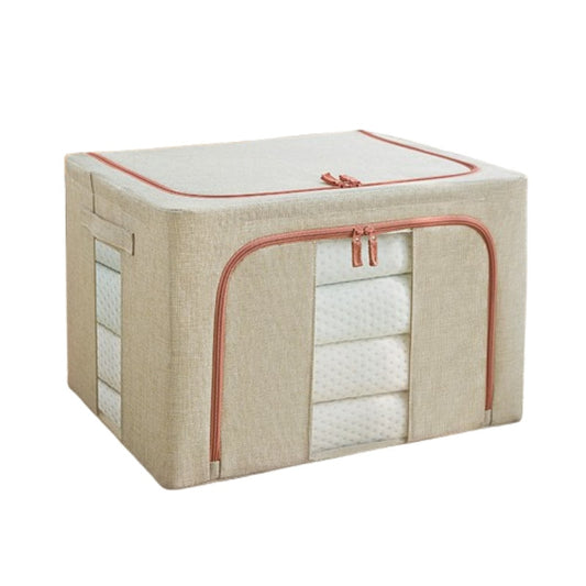 Cutie depozitare Macvi® 24L pliabila din material textil cu fermoar si fereastra transparenta cu cadru metalic pentru organizare eficienta, organizator pentru haine si articole casnice