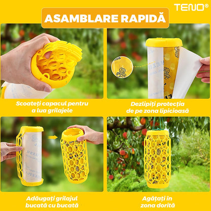 Set 2 capcane Macvi® pentru viespi, cu lipici anti-insecte, 8 foi lipicioase incluse, montare rapida, suport pentru momeala, galben
