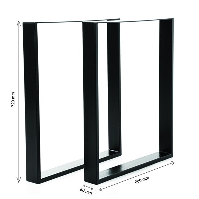 Set 2 Picioare Masa Macvi®, Profil Lat 80 mm, Metal Negru, 72x60x8 cm, Vopsire Electrostatica Premium, Design Industrial