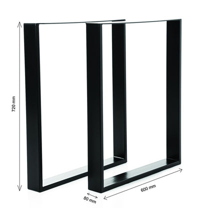 Set 2 Picioare Masa Macvi®, Profil Lat 80 mm, Metal Negru, 72x60x8 cm, Vopsire Electrostatica Premium, Design Industrial