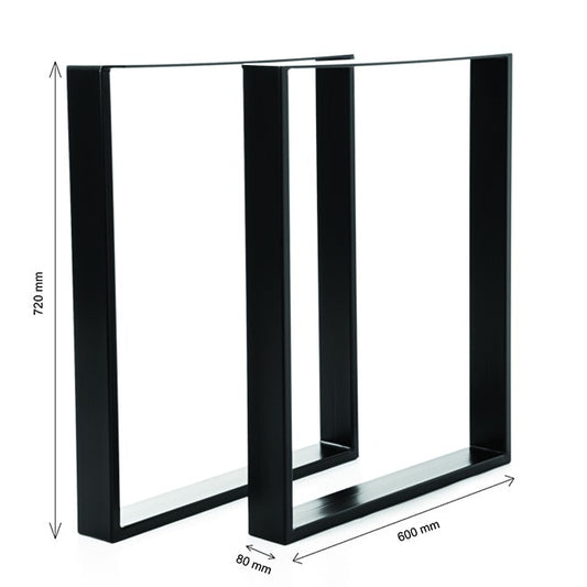 Set 2 Picioare Masa Macvi®, Profil Lat 80 mm, Metal Negru, 72x60x8 cm, Vopsire Electrostatica Premium, Design Industrial