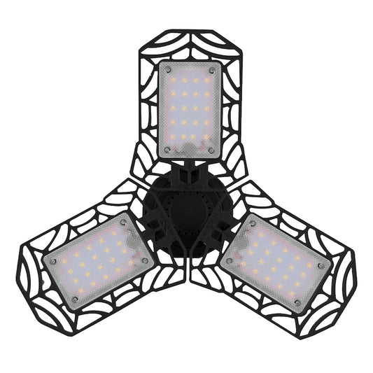 Lampa LED cu 3 Brate Mobile Teno®, 3 aripi pliabile, 36 LED-uri, flux luminos 3000LM, lumina alba rece 6000-6500K, bec iluminare pentru interior garaj/depozit/atelier, negru