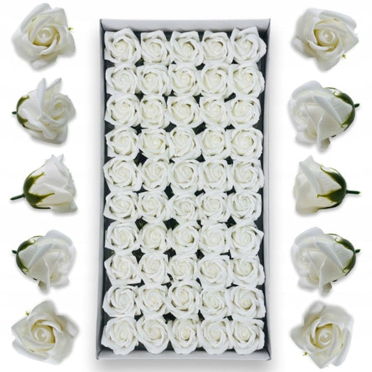 Set 50 trandafiri din sapun, 5x5 cm, calitate premium, decor si cadou elegant, Alb