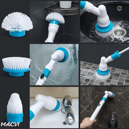 Perie Electrica de Curatare Macvi® cu 3 Capete Intersanjabile, 300 RPM, Acumulator Reincarcabil, Maner Telescopic - Ideala pentru Gresie, Faianta, Cada, Dus