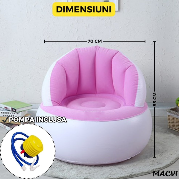 Scaun gonflabil confortabil cu pompa inclusa, design modern, dimensiuni 85x70 cm, ideal pentru interior si exterior, roz