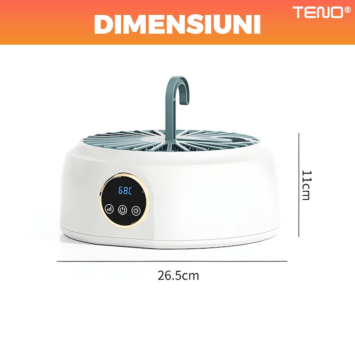 Uscator Electric Teno®, pentru rufe, sterilizare UV, capacitate 10 kg, timer 1-4 ore, 600 W, 14.3 x 21.5 x 22.1 cm, alb