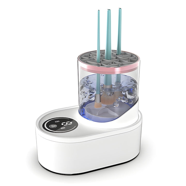 Aparat de Curatat Pensule Machiaj Teno®, curatare ultrasonica, rapid, eficient, dubla utilizare, pentru curatare/uscare, temporizator, alimentare USB, alb