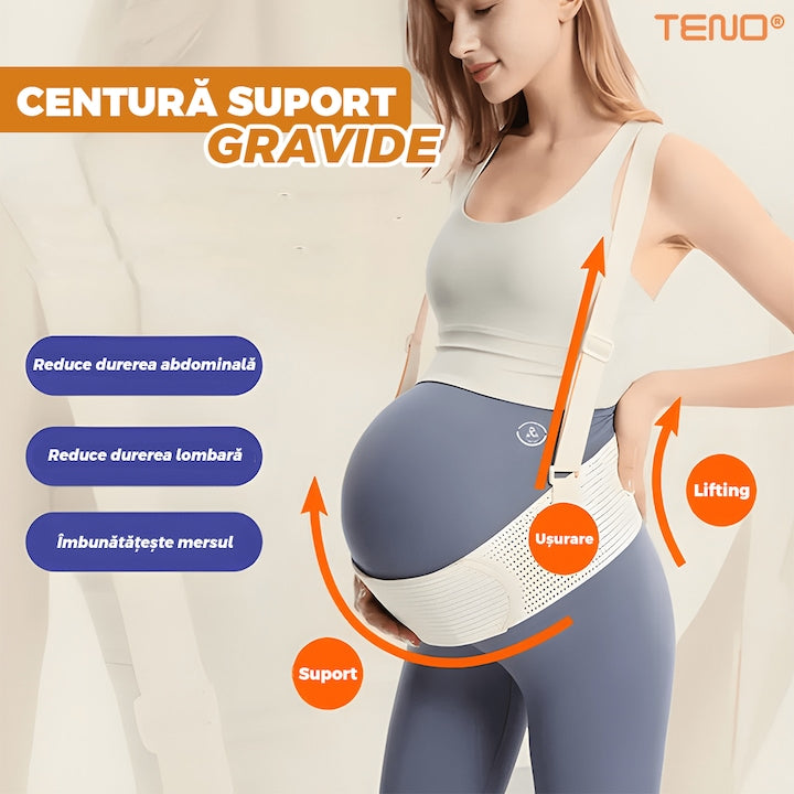 Banda de Suport pentru Gravide Teno®, centura abdominala, reduce durerea lombara, moale, respirabila, elastica, crem