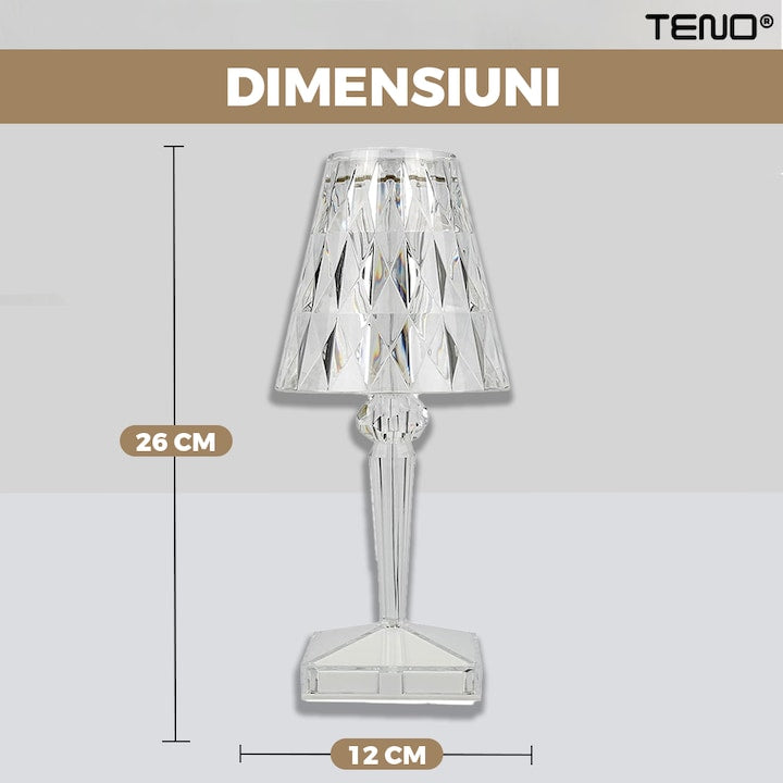 Lampa Ambientala Cristal LED Teno®, veioza, portabila, 3 moduri de iluminare, intensitate ajustabila, tactila, incarcare USB