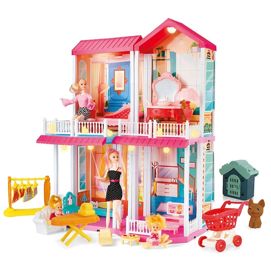 Casuta pentru papusi Macvi® 180 piese, multicolora, usor de asamblat, stimuleaza creativitatea si coordonarea, recomandata copii 3+